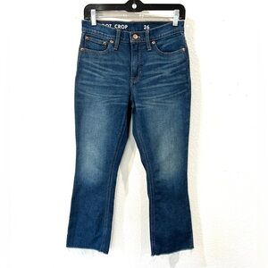J. Crew women’s Billie Demi Boot crop jeans 26 blue mid rise raw hem kick out